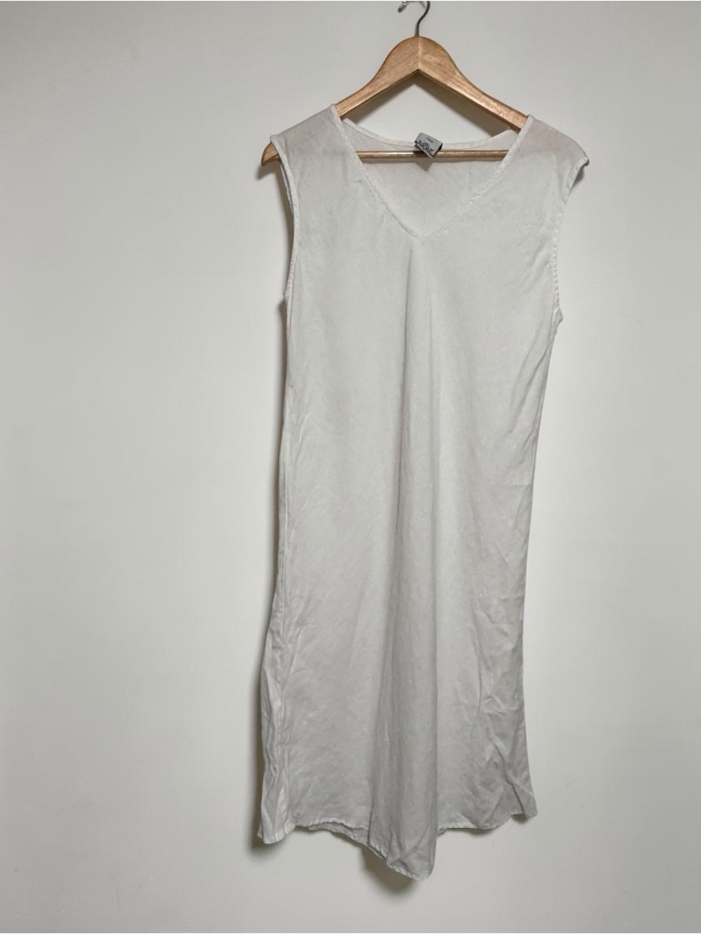 Match Point USA White 100% Linen Sleeveless V-Neck Dress Lagenlook Large